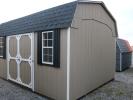 Pine Creek 12x16 HD Dutch Barn with PC Clay walls, White trim and Black shutters, and Charcoal shingles